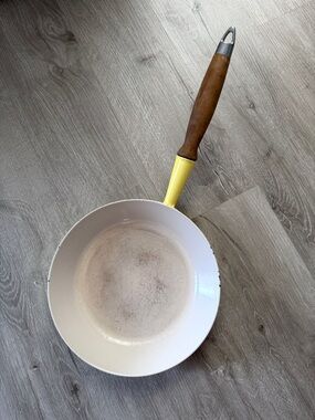 Vintage Le Creuset Elysees Yellow Sauté Pan with Wooden Handle
